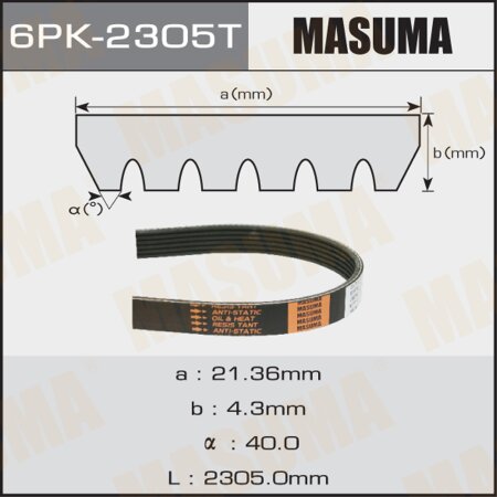 Drive V-Ribbed belt Masuma, 6PK-2305T