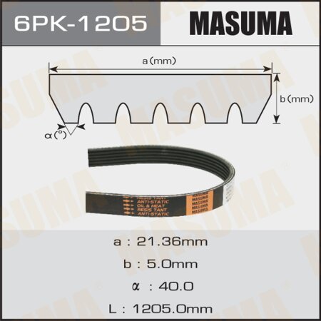 Drive V-Ribbed belt Masuma, 6PK-1205