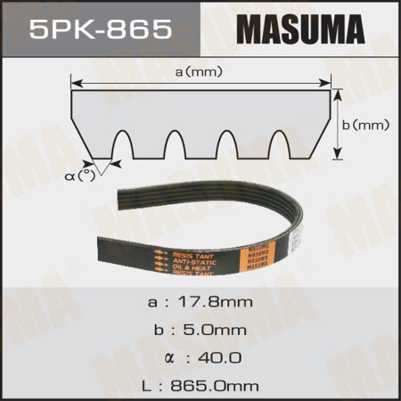 Drive V-Ribbed belt Masuma, 5PK-865