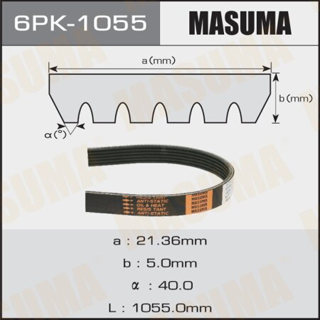 Drive V-Ribbed belt Masuma, 6PK-1055