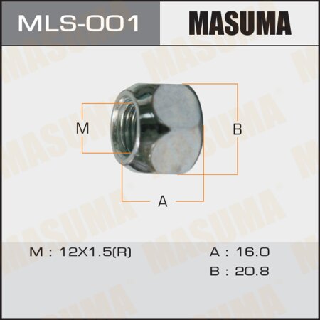 Wheel nut Masuma M12x1.5(R) size 21 open-end, MLS-001