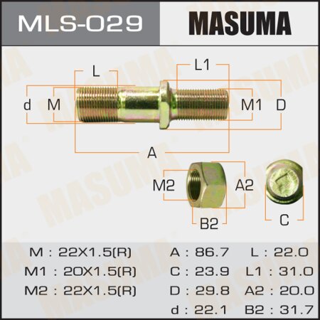 Wheel stud Masuma M22x1.5(R), M20x1.5(R) , MLS-029