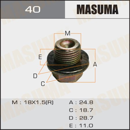 Oil drain plug Masuma (no magnet) M18x1.5, 40