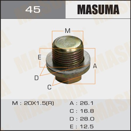 Oil drain plug Masuma (no magnet) M20x1.5, 45