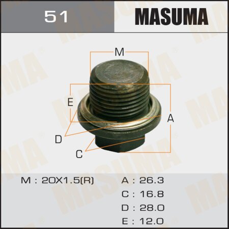 Oil drain plug Masuma (no magnet) M20x1.5, 51