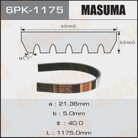 Drive V-Ribbed belt Masuma, 6PK-1175