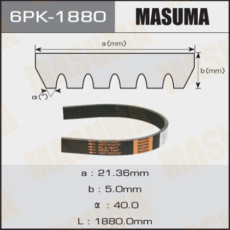 Drive V-Ribbed belt Masuma, 6PK-1880