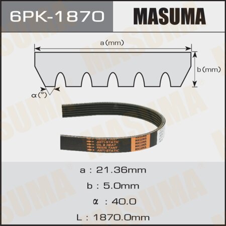 Drive V-Ribbed belt Masuma, 6PK-1870