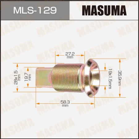 Double wheel stop bolt Masuma M28x1.5(R), M19x1.5(R), MLS-129