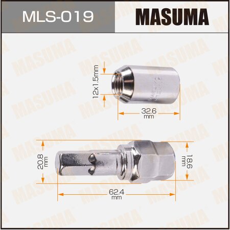 Wheel internal hex nut Masuma M12x1.5R, with adapter, set of 20pcs, MLS-019