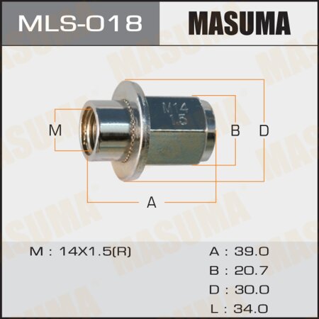 Wheel nut Masuma M14x1.5(R) size 21, (30mMwasher included), MLS-018