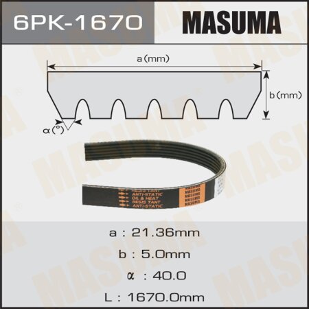 Drive V-Ribbed belt Masuma, 6PK-1670