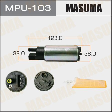 Fuel pump Masuma 150 LPH, 3kg/cm2, with filter MPU-002, carbon commutator, MPU-103