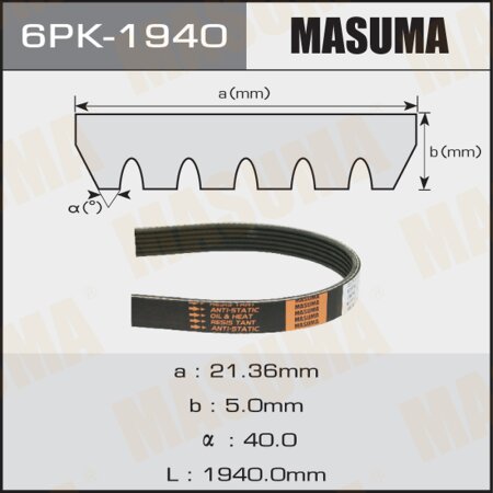 Drive V-Ribbed belt Masuma, 6PK-1940
