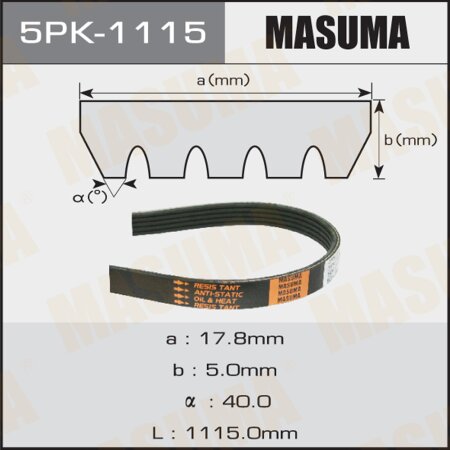 Drive V-Ribbed belt Masuma, 5PK-1115