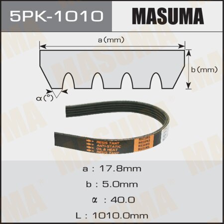 Drive V-Ribbed belt Masuma, 5PK-1010