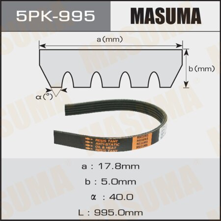 Drive V-Ribbed belt Masuma, 5PK-995