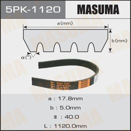 Drive V-Ribbed belt Masuma, 5PK-1120