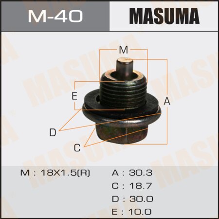 Oil drain plug Masuma (with magnet) M18x1.5, M-40