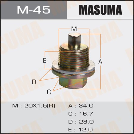 Oil drain plug Masuma (with magnet) M20x1.5, M-45