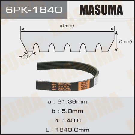 Drive V-Ribbed belt Masuma, 6PK-1840