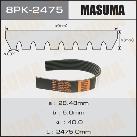 Drive V-Ribbed belt Masuma, 8PK-2475