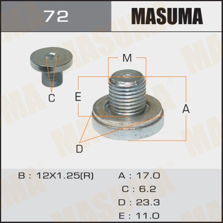 Oil drain plug Masuma (no magnet) M12x1.25, 72