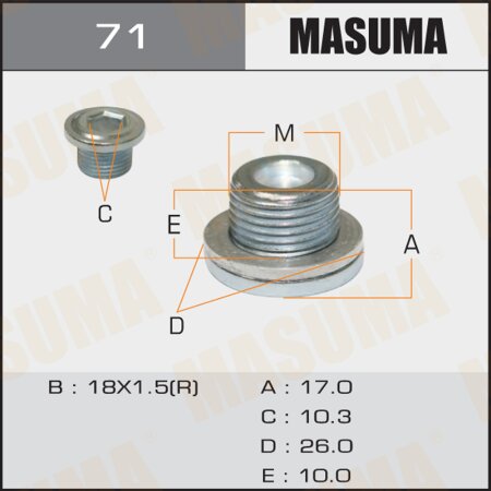 Oil drain plug Masuma (no magnet) M18x1.5, 71