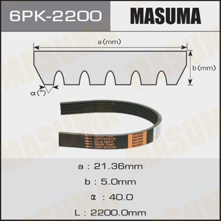 Drive V-Ribbed belt Masuma, 6PK-2200