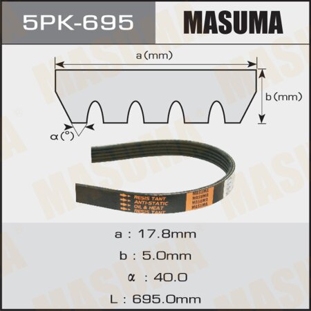 Drive V-Ribbed belt Masuma, 5PK-695