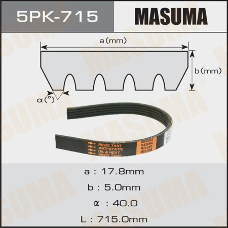 Drive V-Ribbed belt Masuma, 5PK-715