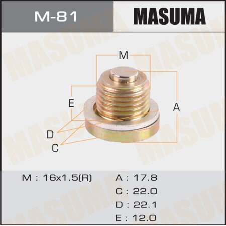 Oil drain plug Masuma (with magnet) M16x1.5, M-81