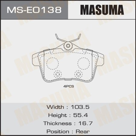 Brake pads Masuma, MS-E0138