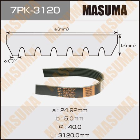 Drive V-Ribbed belt Masuma, 7PK-3120