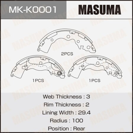 Brake shoes Masuma, MK-K0001