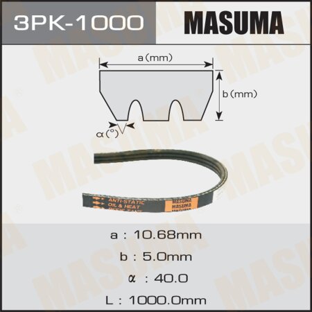 Drive V-Ribbed belt Masuma, 3PK-1000