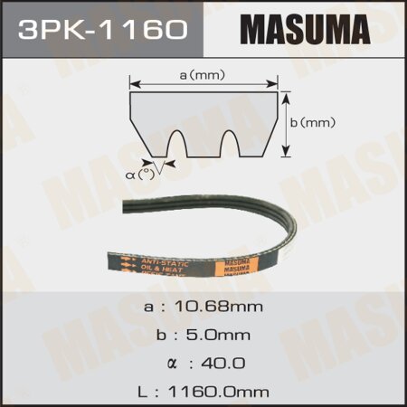 Drive V-Ribbed belt Masuma, 3PK-1160