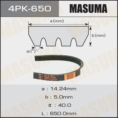 Drive V-Ribbed belt Masuma, 4PK-650