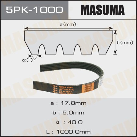 Drive V-Ribbed belt Masuma, 5PK-1000