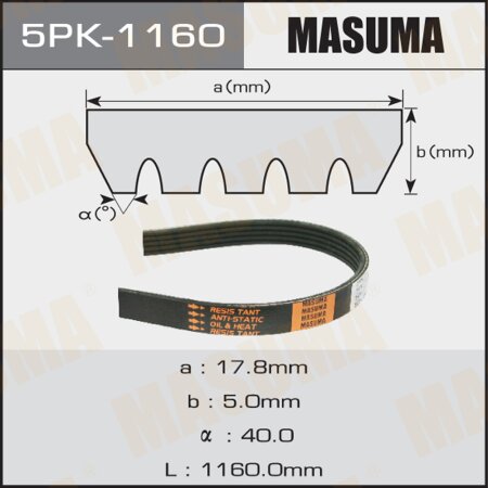 Drive V-Ribbed belt Masuma, 5PK-1160