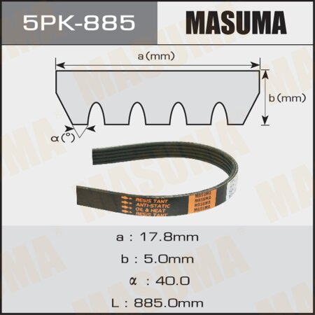 Drive V-Ribbed belt Masuma, 5PK-885