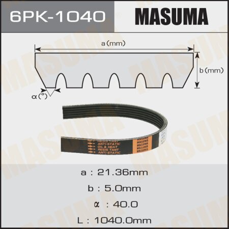 Drive V-Ribbed belt Masuma, 6PK-1040