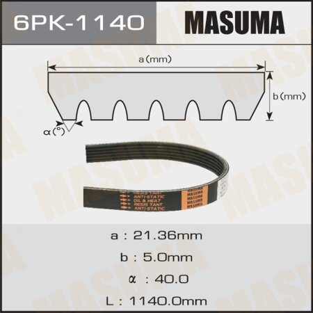 Drive V-Ribbed belt Masuma, 6PK-1140