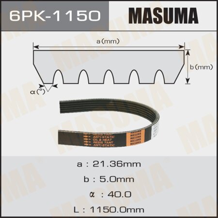 Drive V-Ribbed belt Masuma, 6PK-1150