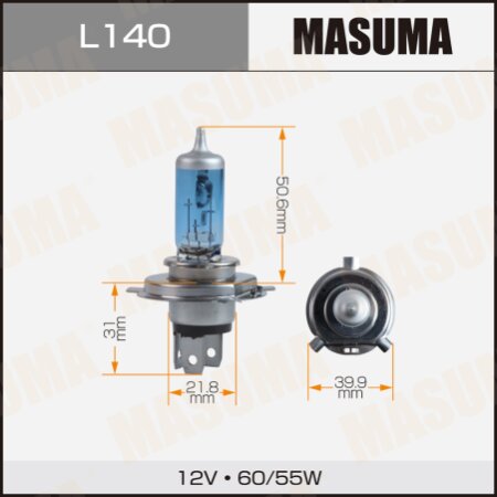 Hi-temp bulb Masuma BLUE SKYGLOW H4 12v 60/55W (4200K), L140