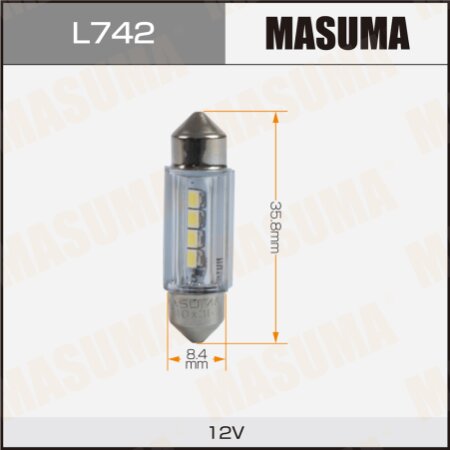 Bulbs Masuma, Festoon C10W (SV8,5, T10x37) 12V 10W (LED), L742