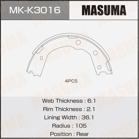Brake shoes Masuma, MK-K3016