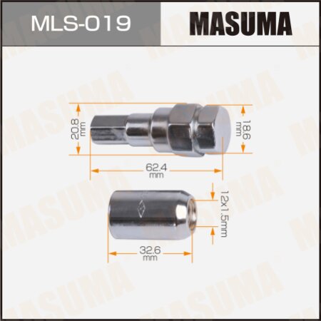 Wheel internal hex nut Masuma M12x1.5R, with adapter, set of 20pcs, MLS-019