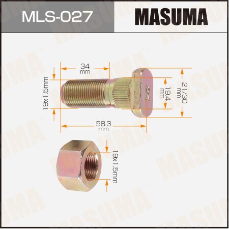 Wheel stud Masuma M19x1.5(R), MLS-027