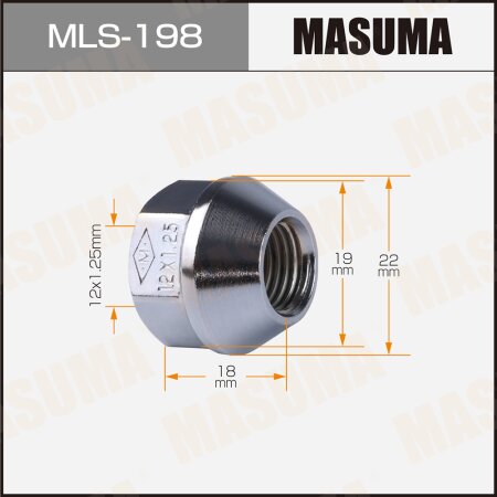 Wheel nut Masuma M 12x1.25(R) size 19 open-end, MLS-198